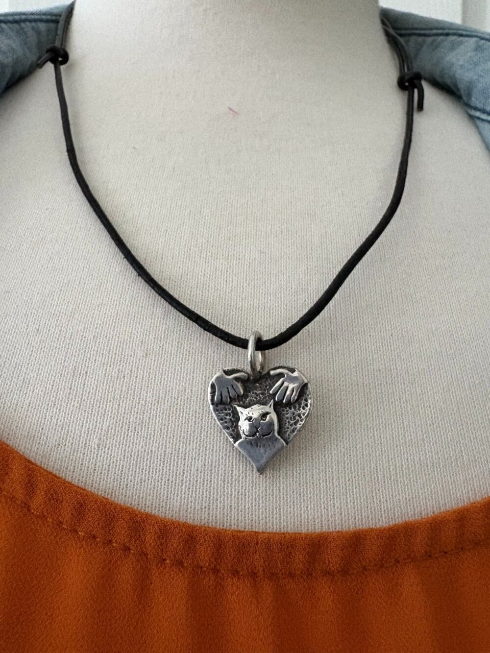 Laura LewAllen Silver Cat Charm Pendant on Adjustable Black Cord